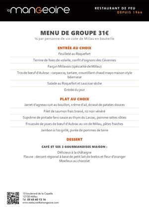 La Mangeoire Millau - Menu Groupe 2018-2019