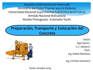 Preparacion, transporte y colocación del Concreto