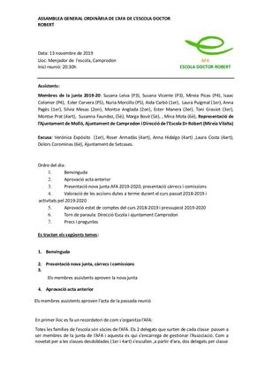 Acta Assamblea General Ordinària 13 Novembre 19