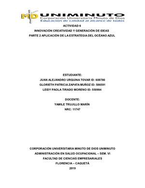 ACTIVIDAD 6 INNOVACIÓN CREATIVIDAD Y GENERACIÓN DE IDEAS  PARTE 2 APLICACIÓN DE LA ESTRATEGIA DEL OCÉANO AZUL