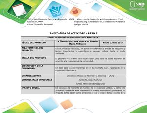 Anexo Actividad Paso 5 Formato Proyecto De Educacion Ambiental