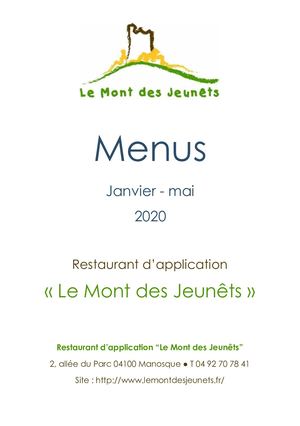 Menu Du Restaurant Janvier Mai 2020