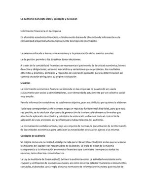 La auditoría: concepto, clases y evolución