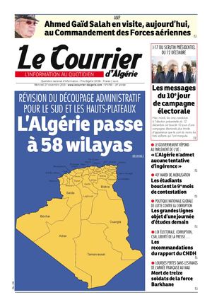 Le Courrier d'Algérie du mercredi 27 novembre 2019