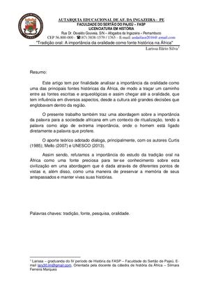 Tradição oral: A importância da oralidade como fonte histórica na África.