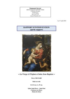 Rapport De Restauration Du Tableau La Vierge à L'enfant Et Saint Jean Baptiste Du 17 Août 2018