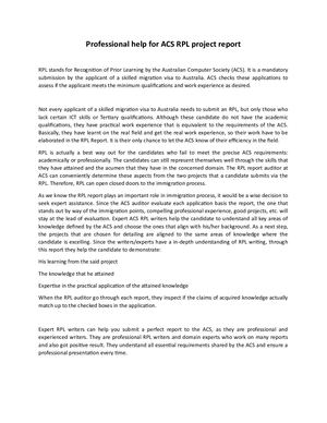 Professional Help For Acs Rpl Project Report