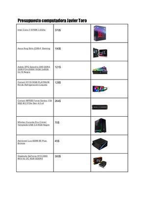 Presupuesto Computadora Javier Toro