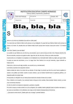 Ficha Bla Bla Bla Para Cuarto De Primaria