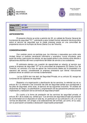 2017 002 Funciones De Los Vigilantes De Seguridad En Control De Accesos A Urbanización Privada