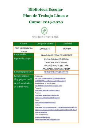 Plan De Trabajo de 2019 2020