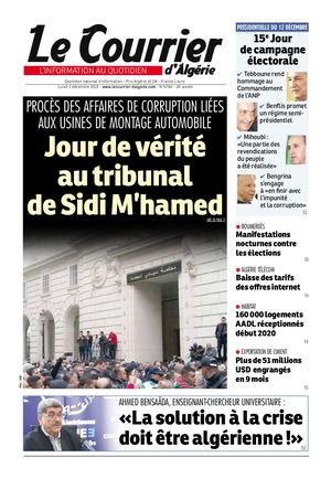 Le Courrier d'Algérie du lundi 2 décembre 2019
