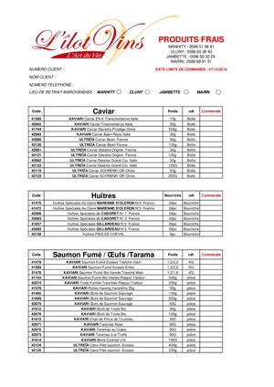 Liste Produits Frais Cave Lilot Vins Martinique 2019