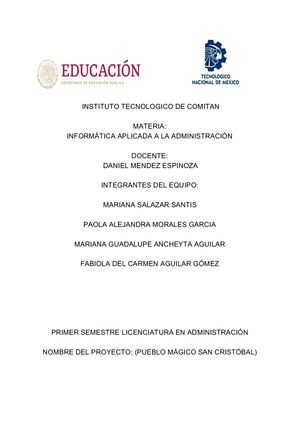 Proyecto Turistico Pueblo Magico San Cristobal