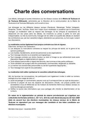 Charte des conversations des réseaux sociaux de la Mairie de Toulouse et de Toulouse Métropole