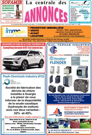 La Centrale des Annonces N° 1442 Semaine du 20 Octobre au 02 Novembre 2019 - Prix 25 DA. ISSN 1111 - 4223