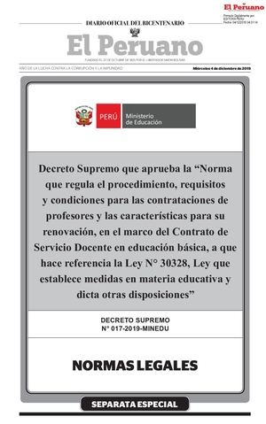 Norma Contrata Docente Ebr Ds 017 2019 Minedu Ley 30328