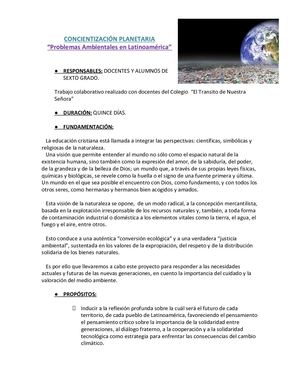 PROYECTO SOBRE CONCIENTIZACIÓN PLANETARIA 2019 6to Grado (1).