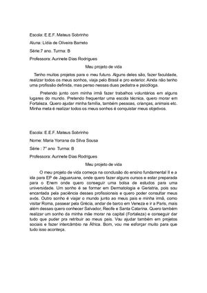 Meu Projeto De Vida 7º Ano