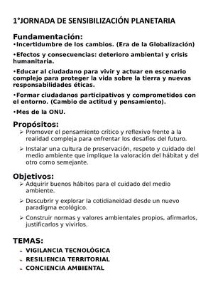 ACTIVIDADES PRIMERA JORNADA DE SENSIBILIZACIÓN PLANETARIA