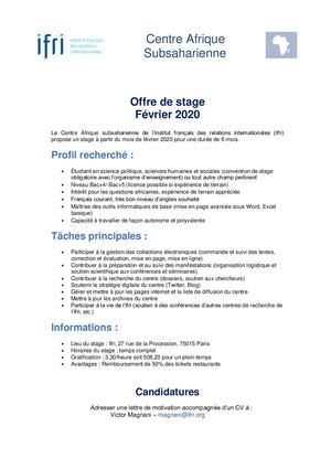 Annonce Stage Février 2020 Ifri