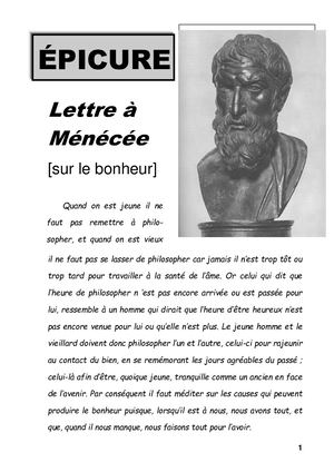 ÉPicure Lettre à Ménécée