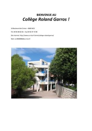 Bienvenue Au collège Roland Garros