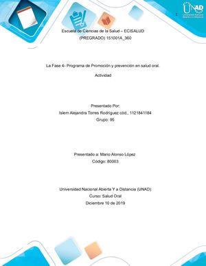 Programa De Promocion Y Prevencion de salud oral.