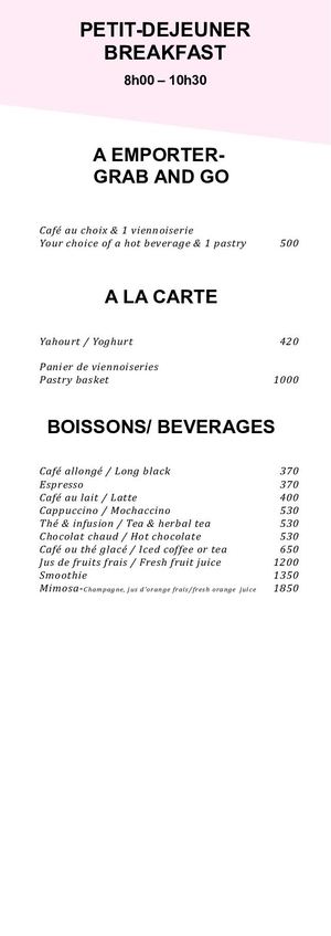 Beach Bar Breakfast Menu