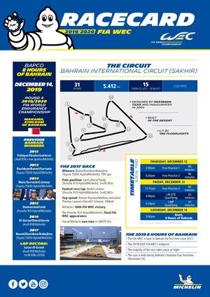 2019 - 8 HOURS OF BAHRAIN - Racecard (GB)