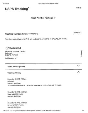 DELIVERY of U.S.P.S. Registered Mail of "Represented Affidavit of Truth and Acceptance for Value;  Rights and Defences in accord with  U.C.C. § 3-305, U.C.C. § 3-503, U.C.C. § 3-505, U.C.C. § 8-105" that was sent on 12-03-2019