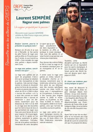Rencontre avec les acteurs du CREPS (9) - Laurent SEMPERE, SHN nage avec palmes