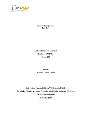 Costos Y Presupuestos Tarea 3
