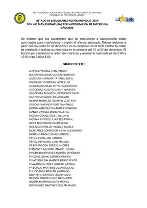 Estudiantes No Promovidos Autorizados Para Matricularse