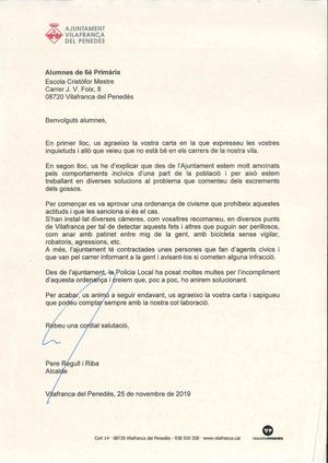 Carta RESPOSTA Alcalde Vilafranca