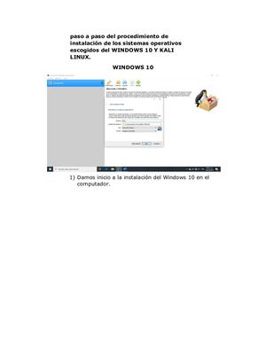 Paso A Paso Del Procedimiento De Instalación De Los Sistemas Operativos Escogidos Del Windows 10 Y Kali Linux