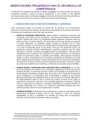 Orientaciones Pedagógicas Para El Desarrollo De Competencias