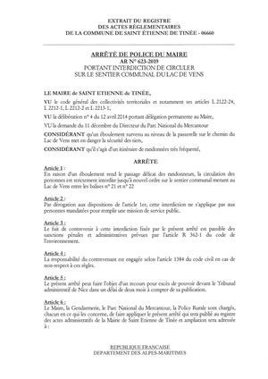 Arrêté : fermeture Chemin Lac De Vens