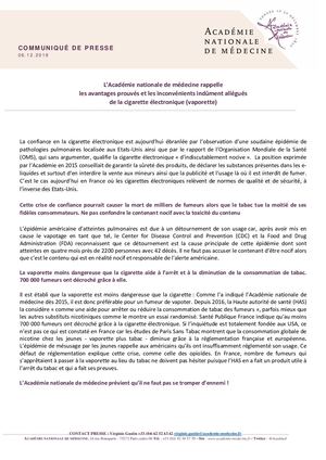 Communiqué de presse 12 décembre 2019 Académie Nationale de Médecine
