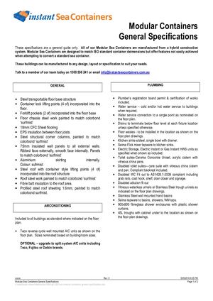 Custom Container Module Spec Sheets Calaméo - Instant Sea Containers Modular Containers General Specifications