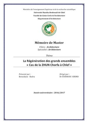 Mémoire sur la Régénération des Grands Ensembles "BADRA BENZIDANE"