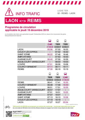 Circulation des TER en Champagne-Ardenne le 19 décembre 2019