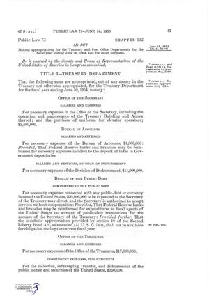 PUBLIC LAW [73-10 AKA HJR-192] 1953