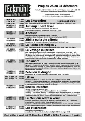 Cinéma Eckmühl - Programmation du 25 décembre au 14 janvier