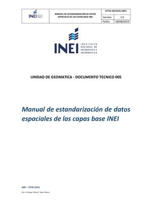 INFORME N005 2019 INEI OTIN- Manual De Estandarización De Datos Espaciales De Las Capas Base INEI