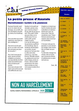 Collège Anatole France Journal N°1 Décembre 2019