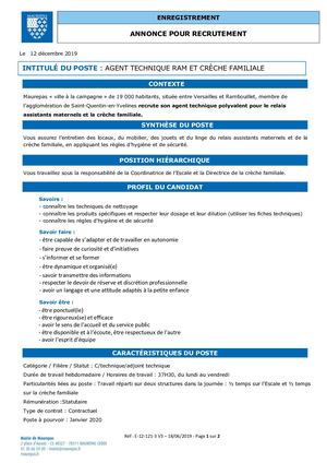 Agent Technique Polyvalent Ram Et Crèche Familiale
