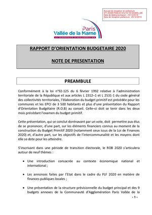 Rapport d'orientation budgétaire 2020