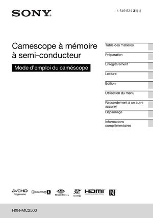 Mode D'emploi Caméra Hxr Mc2500
