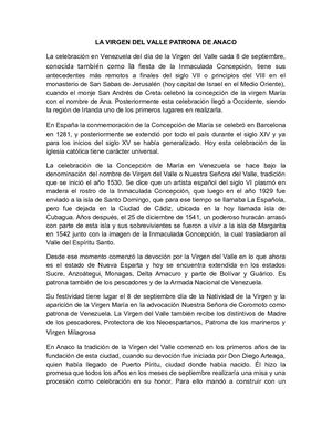 La Virgen Del Valle Patrona De Anaco